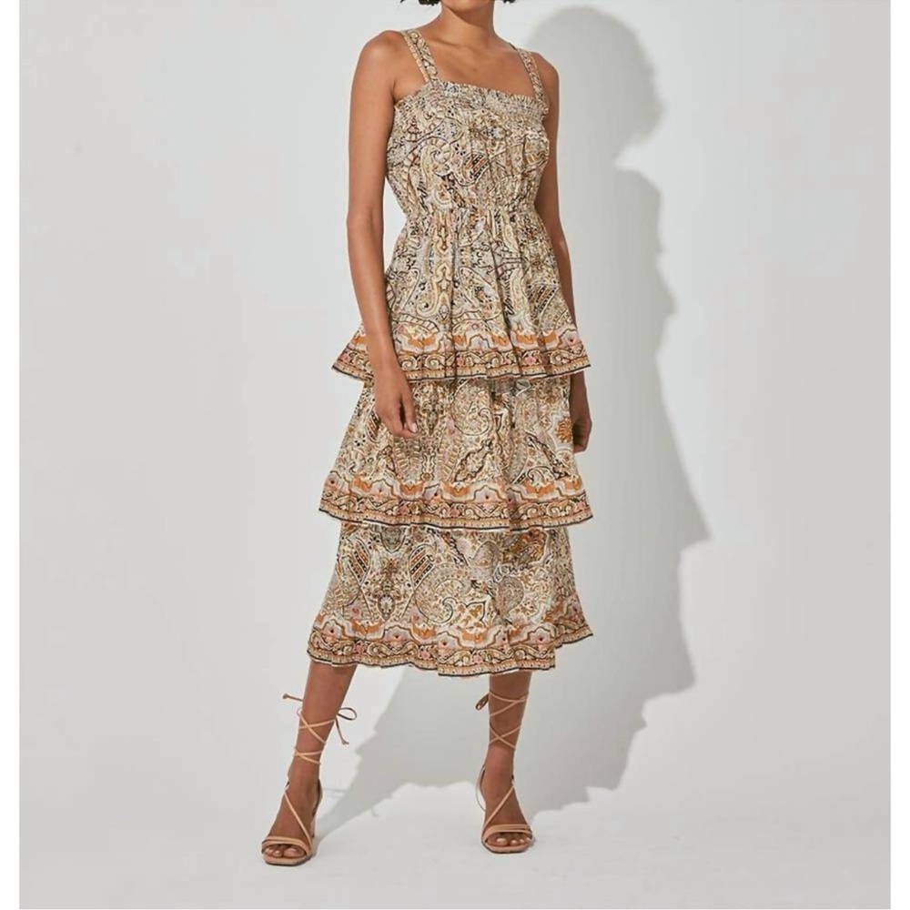 Cleobella Rosalie Tiered Midi Dress Kaleidoscope Organic Cotton Size XL